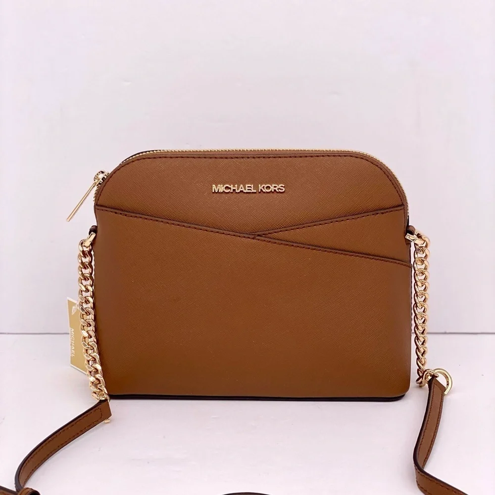 Michael Kors Jet Set Travel Medium Dome Crossbody Leather Luggage